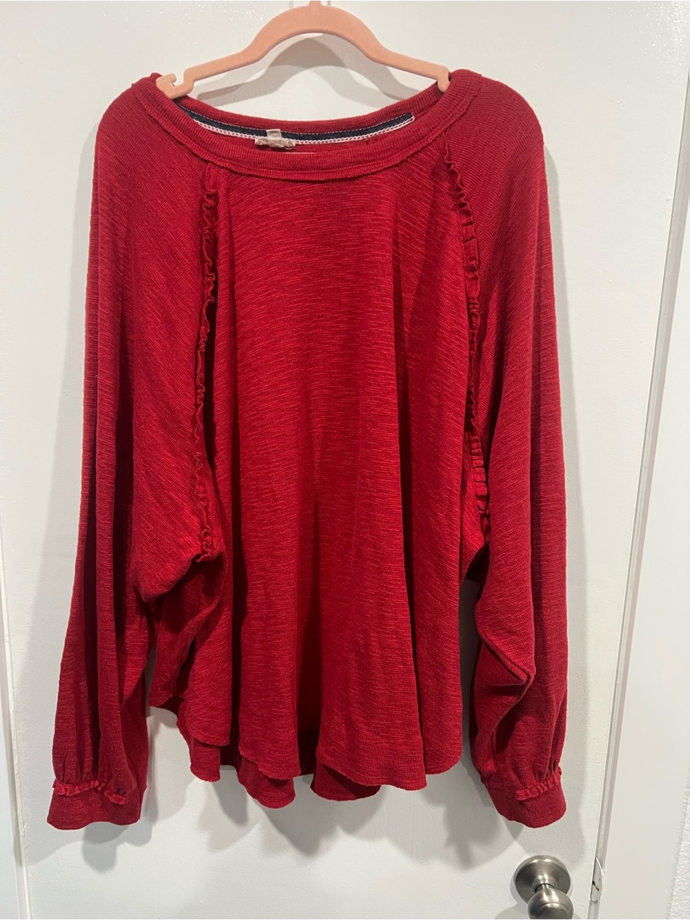 Anthropologie, Pilcro Red Relaxed Ruffle-Trim Shirt